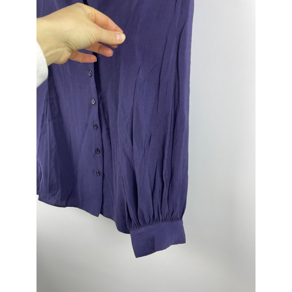 English Factory Women's 2X Plus Blouson Sleeve Collared Button Up Blouse Blue - Picture 5 of 10